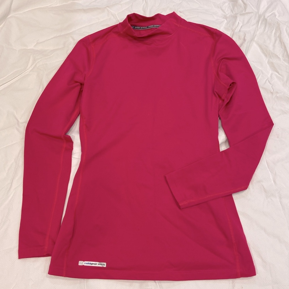 Under Armour coldgear MD fitted pink fleece turtleneck top